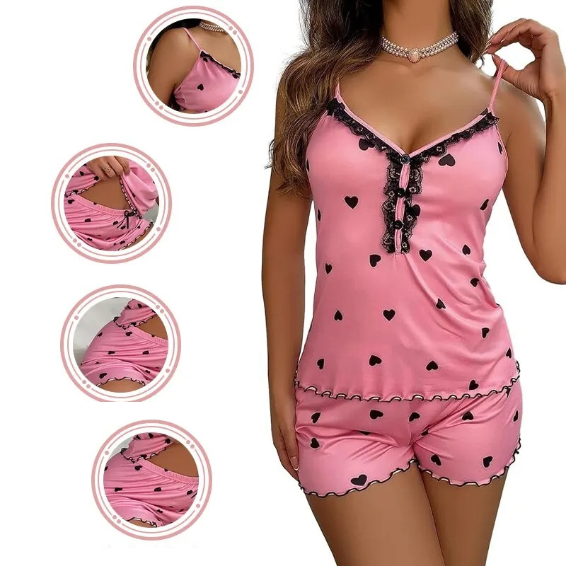 Women's Deep V-neck Sleepwear Set