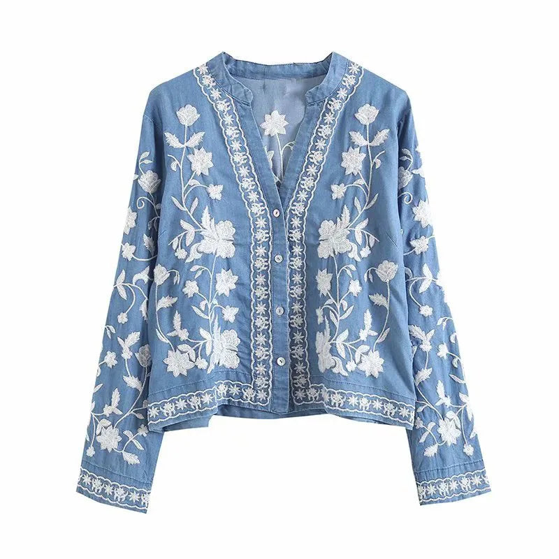 Women's Denim Blouse Boho Style