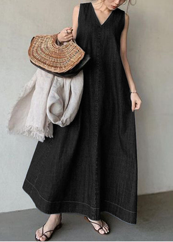 Women's Denim Dress With Cold Shoulders And V-Neck