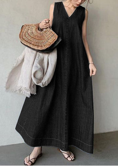 Women's Denim Dress With Cold Shoulders And V-Neck