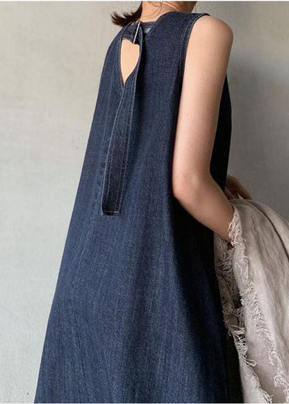 Women's Denim Dress With Cold Shoulders And V-Neck
