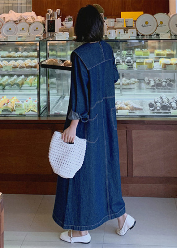 Women's Denim Dress with Peter Pan Collar and Patches