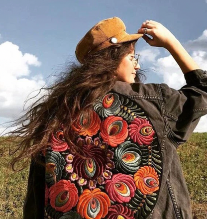 Women's Denim Jacket Floral Print Comfortable Denim