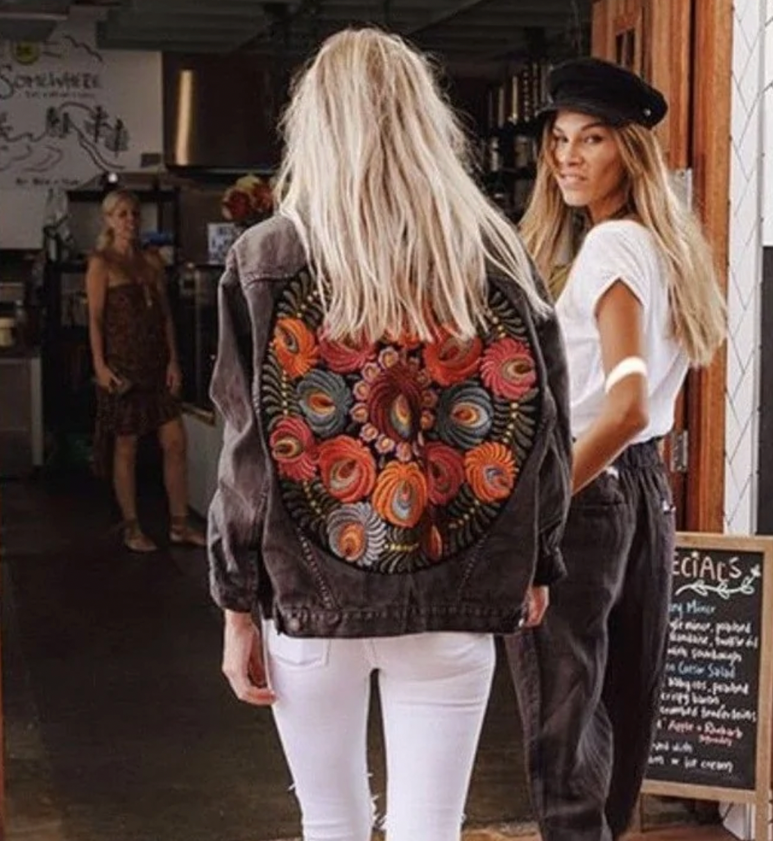 Women's Denim Jacket Floral Print Comfortable Denim