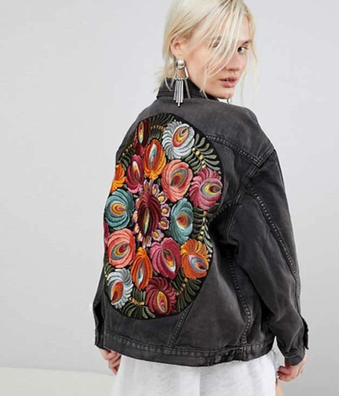 Women's Denim Jacket Floral Print Comfortable Denim