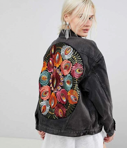 Women's Denim Jacket Floral Print Comfortable Denim