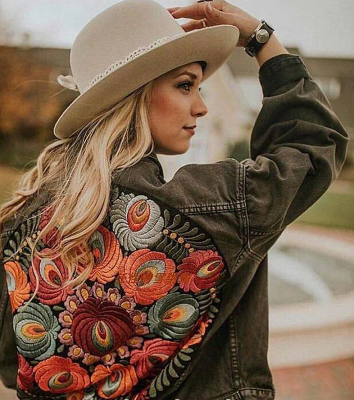 Women's Denim Jacket Floral Print Comfortable Denim