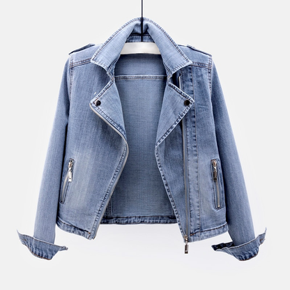Women's Denim Jacket Oversized Asymmetric Zip With Stand-up Collar