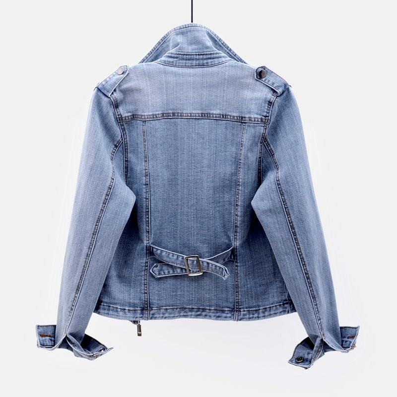 Women's Denim Jacket Oversized Asymmetric Zip With Stand-up Collar