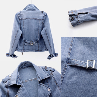 Women's Denim Jacket Oversized Asymmetric Zip With Stand-up Collar