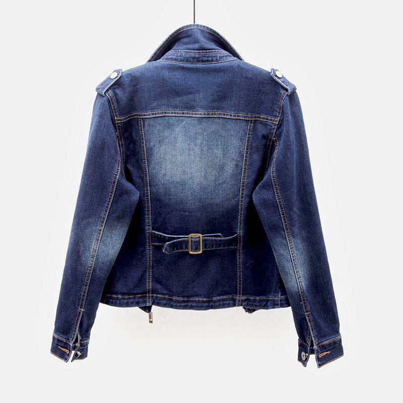 Women's Denim Jacket Oversized Asymmetric Zip With Stand-up Collar