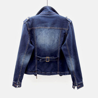 Women's Denim Jacket Oversized Asymmetric Zip With Stand-up Collar