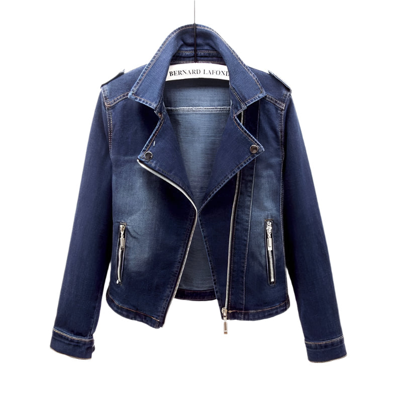 Women's Denim Jacket Oversized Asymmetric Zip With Stand-up Collar