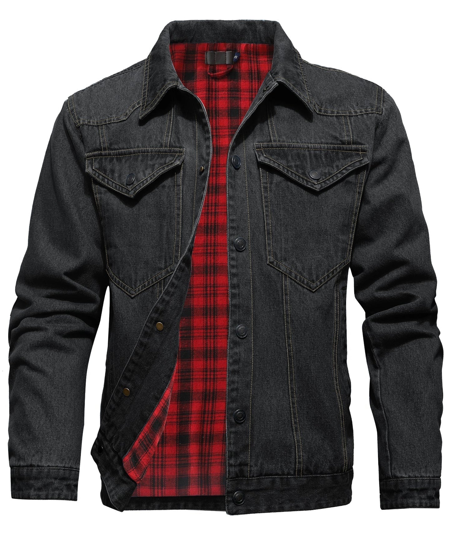Women's Denim Jacket With Flannel Lining and Double Breast Pockets