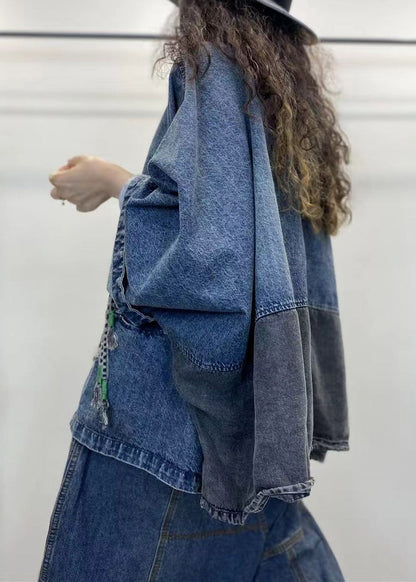 Women's Denim Jacket With V-Neck And Long Sleeves