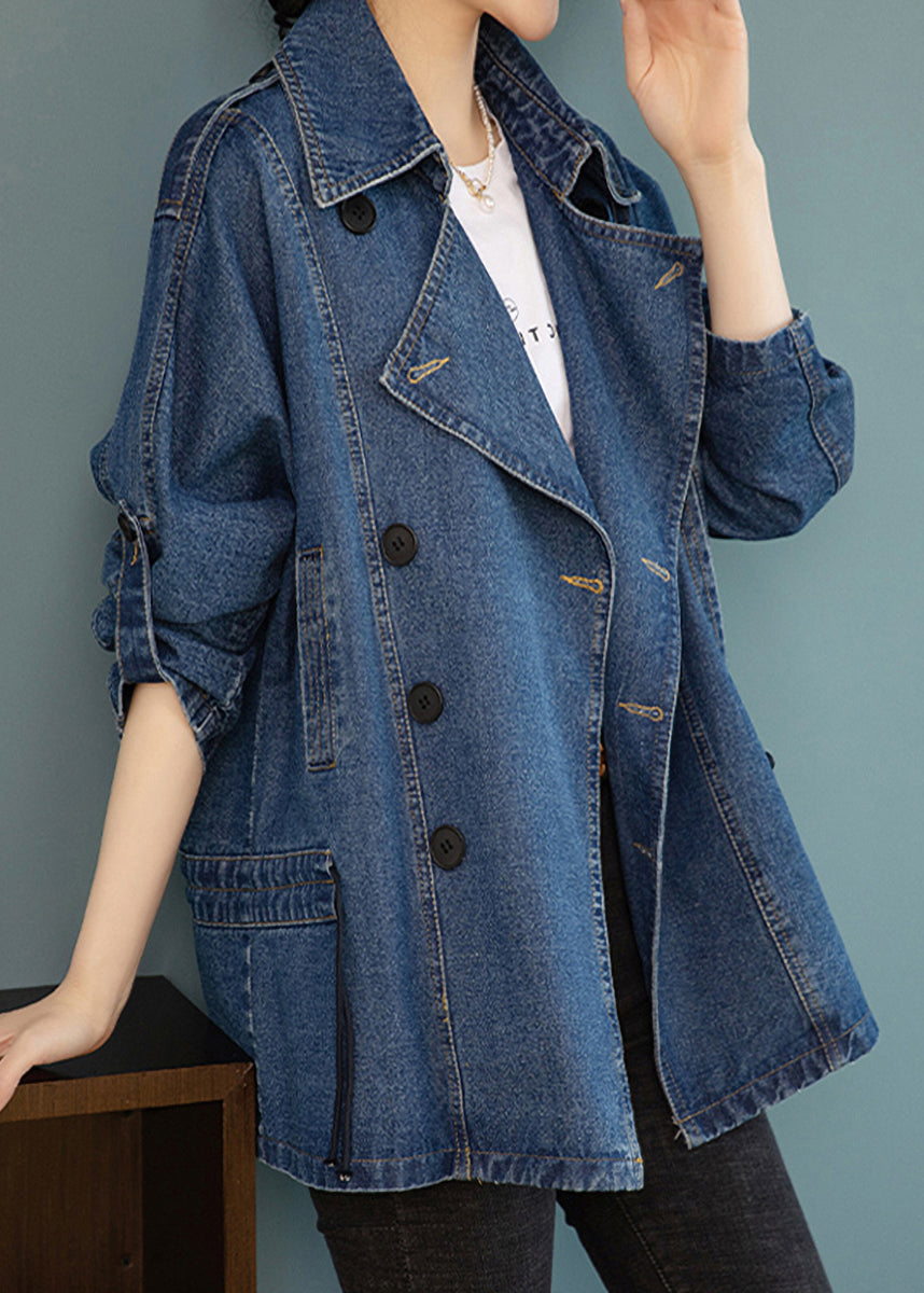 Women's Denim Jacket with Peter Pan Collar and Long Sleeves