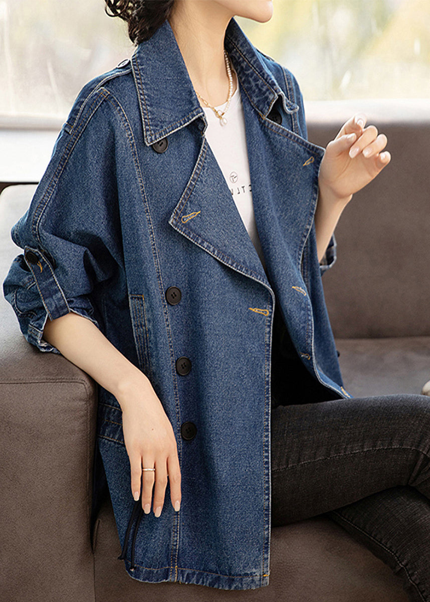 Women's Denim Jacket with Peter Pan Collar and Long Sleeves
