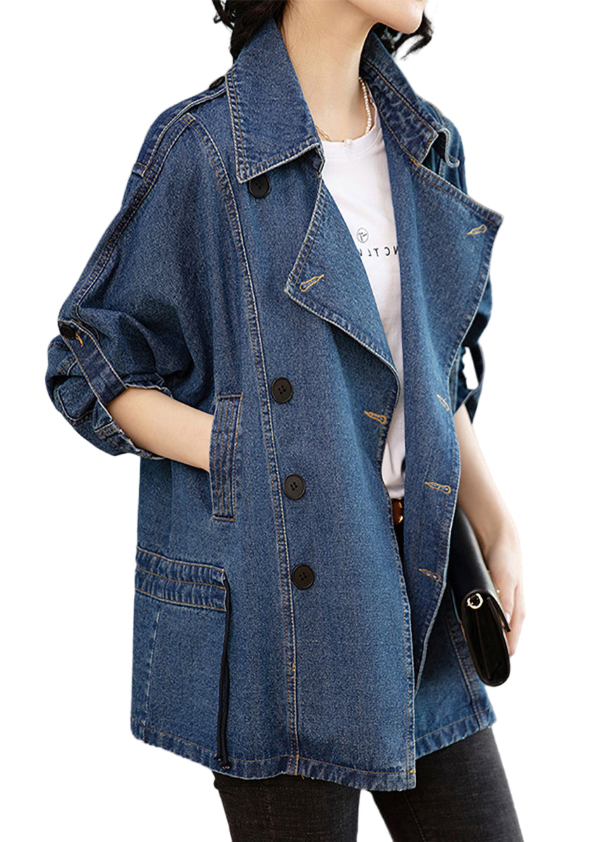 Women's Denim Jacket with Peter Pan Collar and Long Sleeves