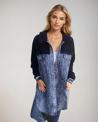 Women's Denim Overcoat with Wool Accents
