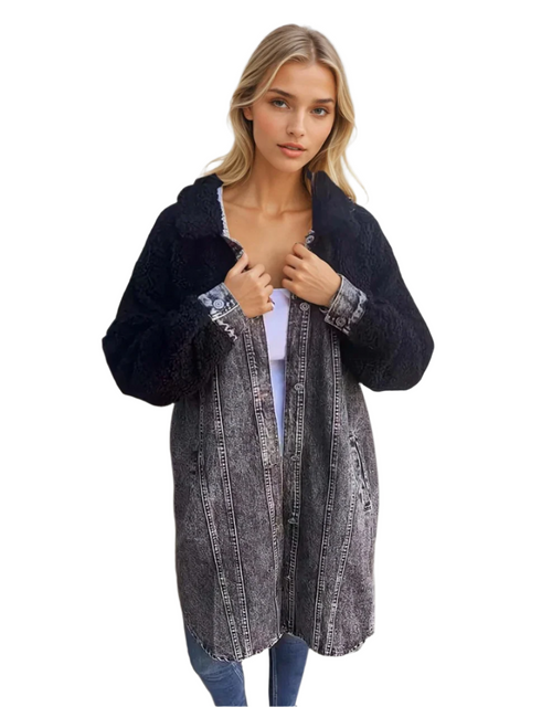 Women's Denim Overcoat with Wool Accents