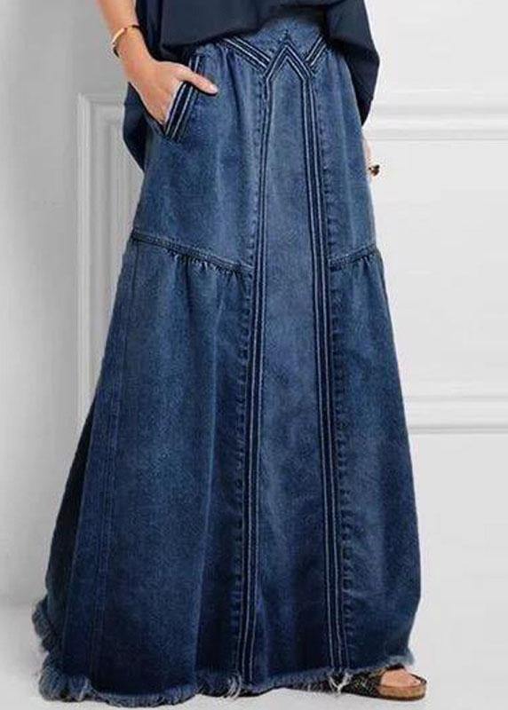 Women's Denim Skirt Loose Fit with Elastic Waist and Pockets