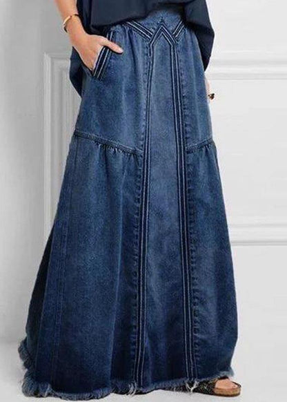 Women's Denim Skirt Loose Fit with Elastic Waist and Pockets