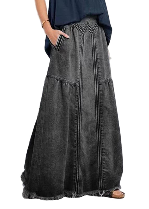 Women's Denim Skirt Loose Fit with Elastic Waist and Pockets