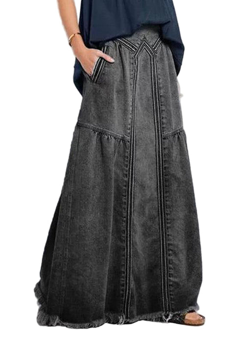 Women's Denim Skirt Loose Fit with Elastic Waist and Pockets