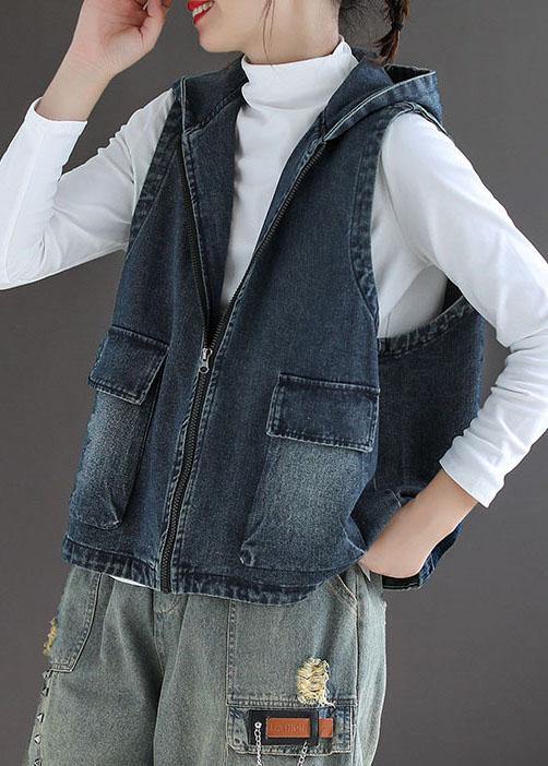 Women's Denim Sleeveless Cardigan with Zip Pockets