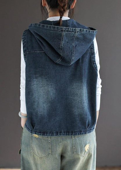 Women's Denim Sleeveless Cardigan with Zip Pockets