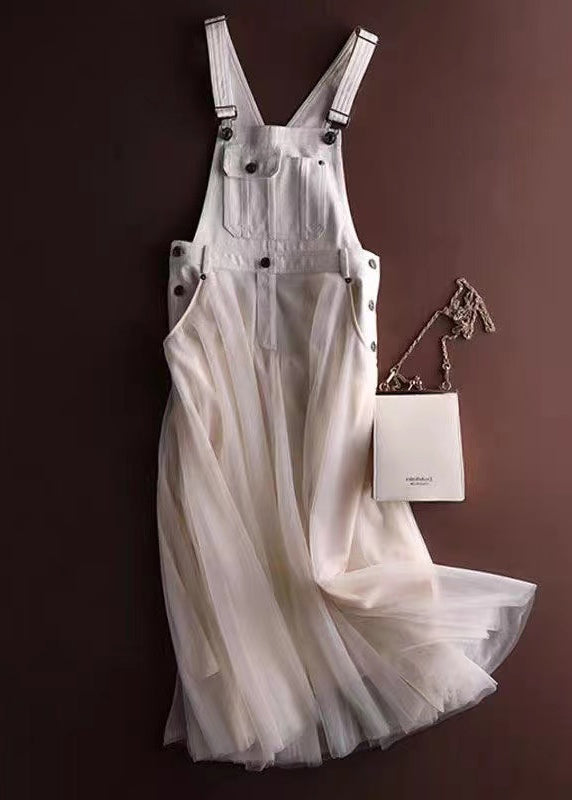 Women's Denim Strap Dress with Tulle Patchwork