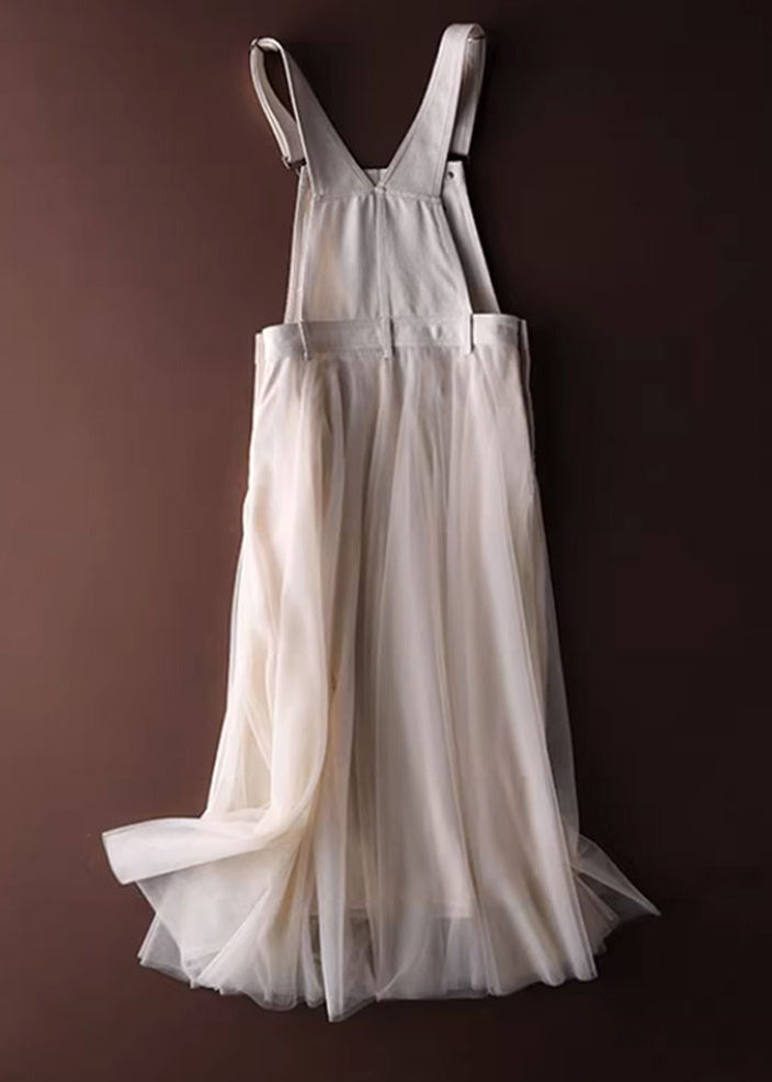 Women's Denim Strap Dress with Tulle Patchwork