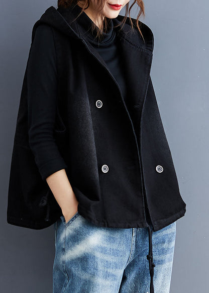Women's Denim Trench Vest with Hood and Buttons