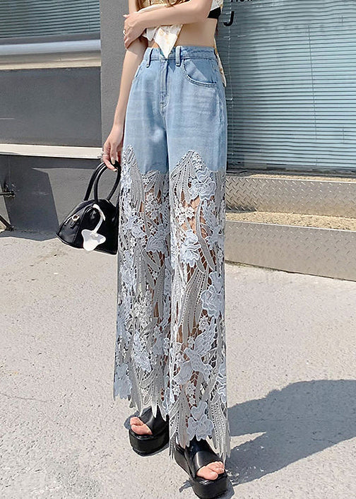 Women's Denim Trousers with Lace Patchwork