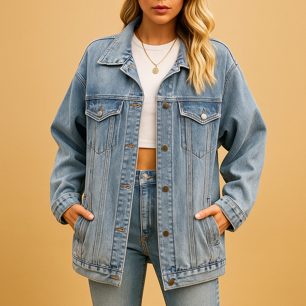 Women's Denim Winter Coat with Buttons