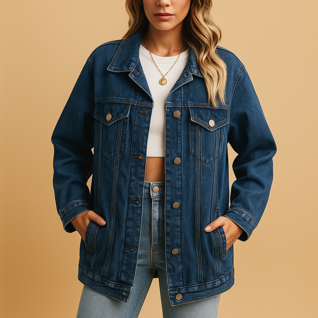 Women's Denim Winter Coat with Buttons