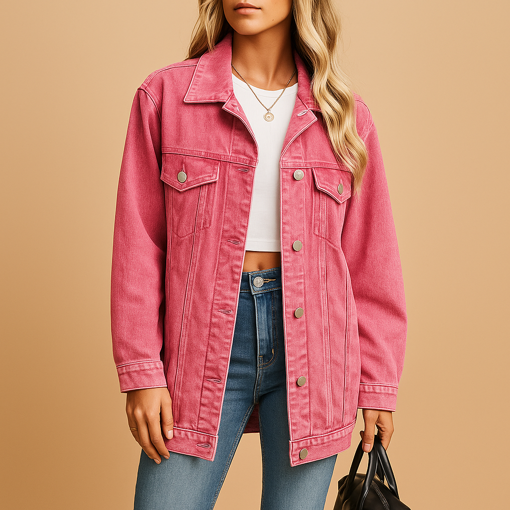 Women's Denim Winter Coat with Buttons