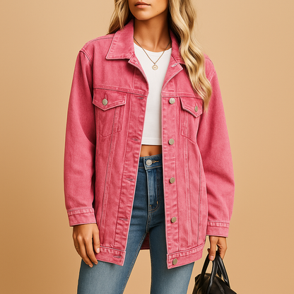 Women's Denim Winter Coat with Buttons