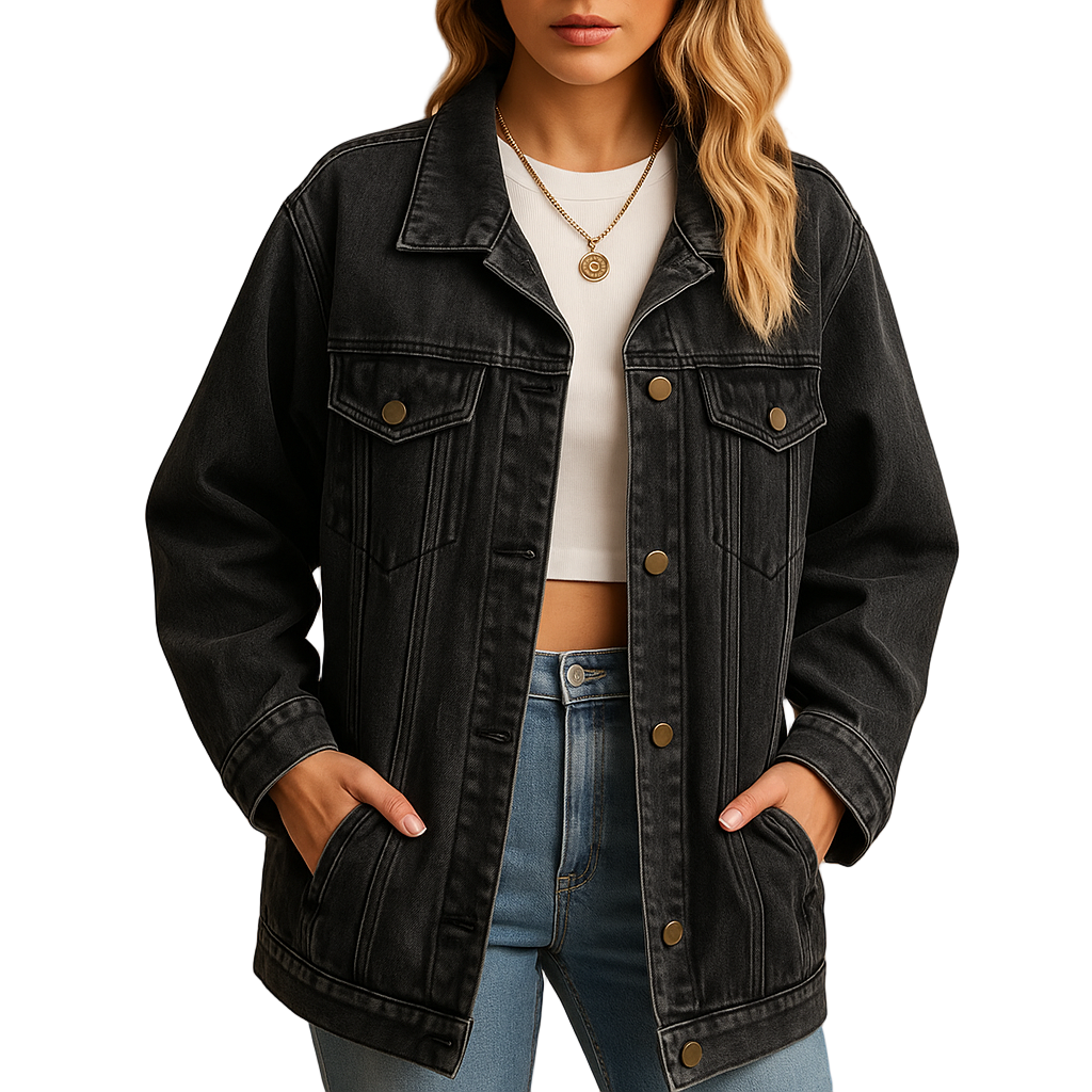 Women's Denim Winter Coat with Buttons