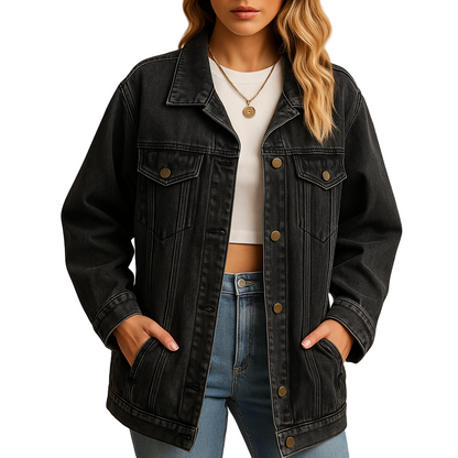 Women's Denim Winter Coat with Buttons