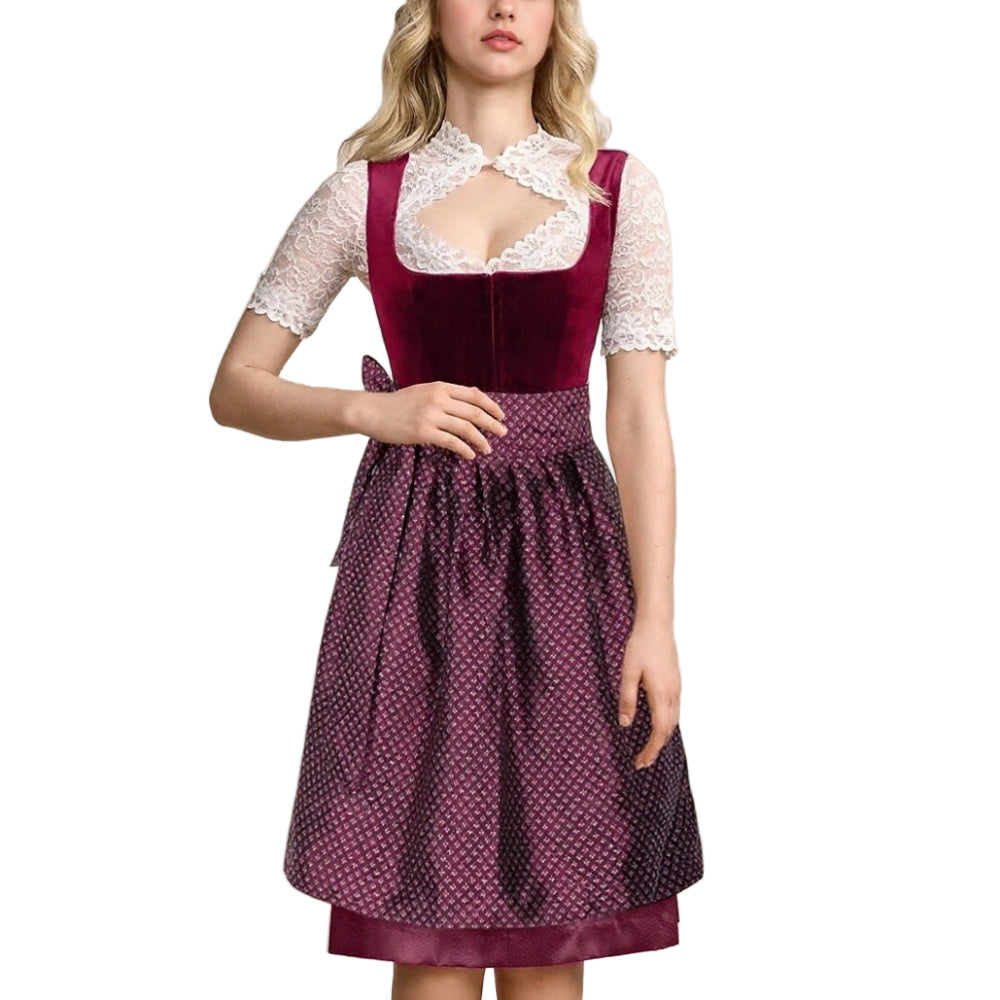 Women's Dirndl Dress With Floral Embroidery And Schürze For Oktoberfest