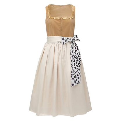 Women's Dirndl Leopard Print Modern Oktoberfest Dress High Quality Fabric