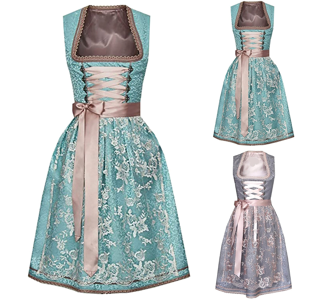 Women's Dirndl Traditional Costume with Apron and Blouse