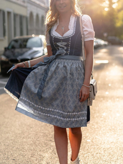 Women's Dirndlkleid Traditional Blue with Schürze