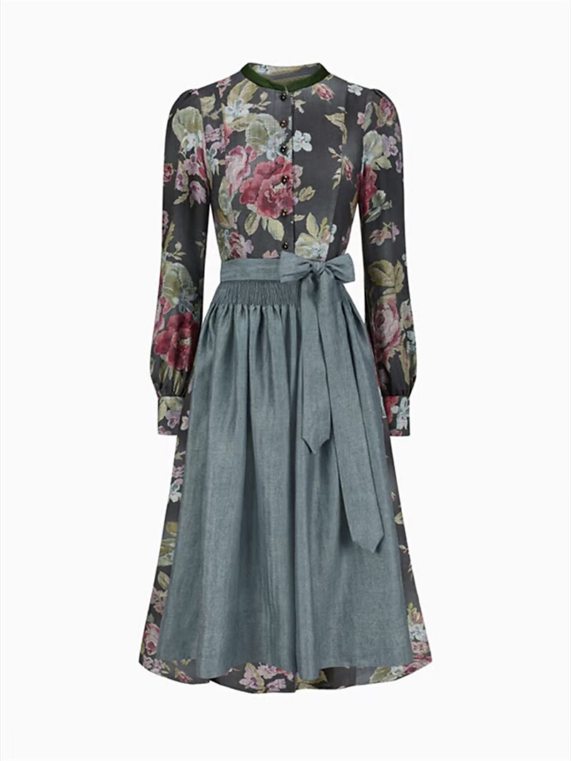 Women's Dirndlkleid Vintage Style with Floral Pattern and Schürze