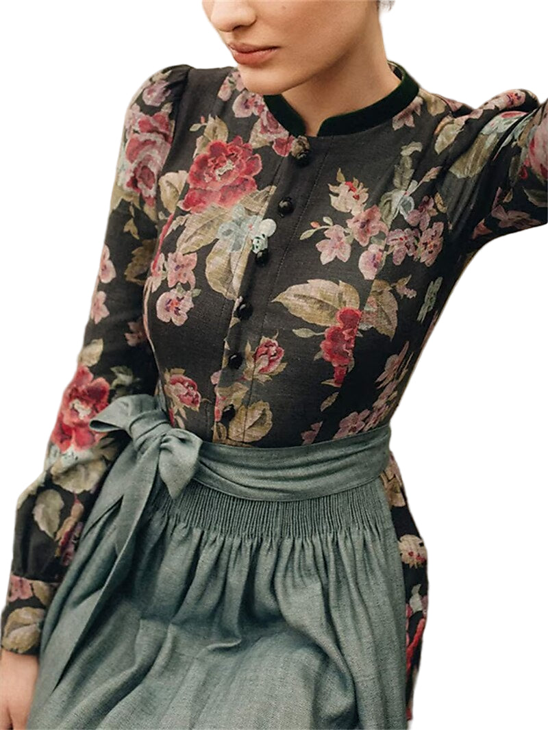 Women's Dirndlkleid Vintage Style with Floral Pattern and Schürze