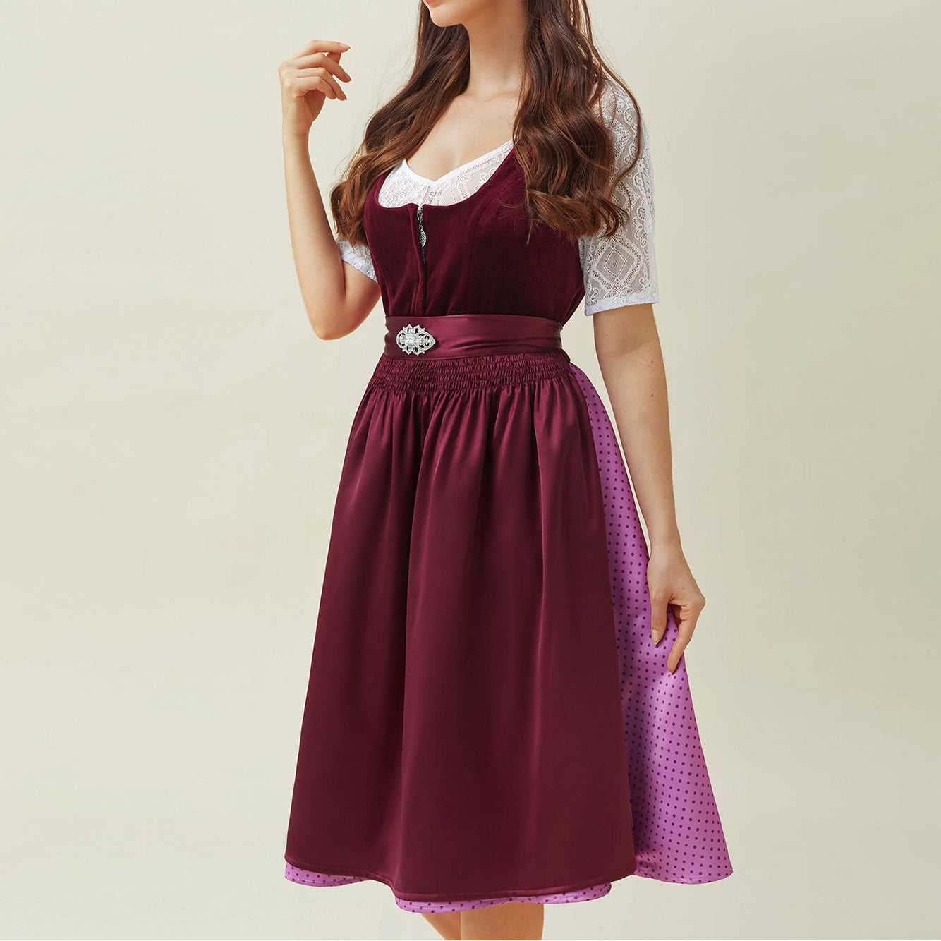 Women's Dirndlkleid with Schürze Lilac Layered High Quality Fabrics