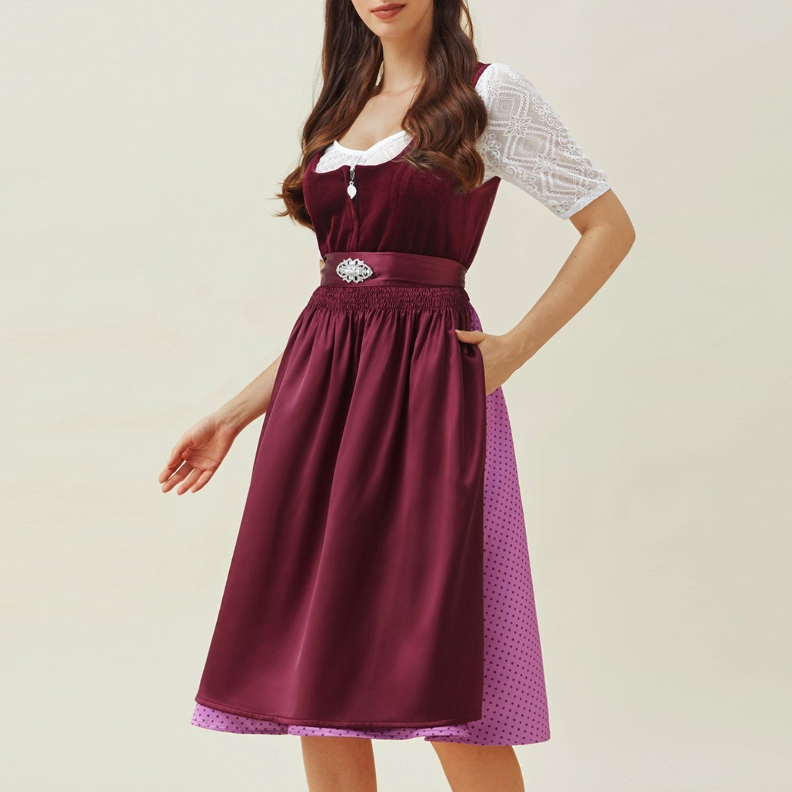 Women's Dirndlkleid with Schürze Lilac Layered High Quality Fabrics