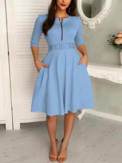 Women's Dress Circular Neckline with Zipper Suitable for Summer and Parties