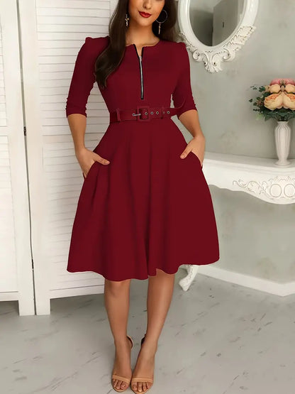 Women's Dress Circular Neckline with Zipper Suitable for Summer and Parties